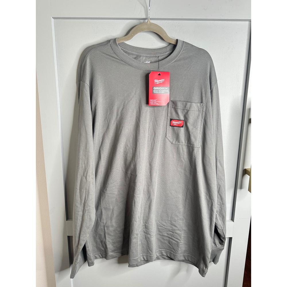 Milwaukee NWT Gridiron Long Sleeve Pocket T Shirt Mens XL Gray Workwear‎